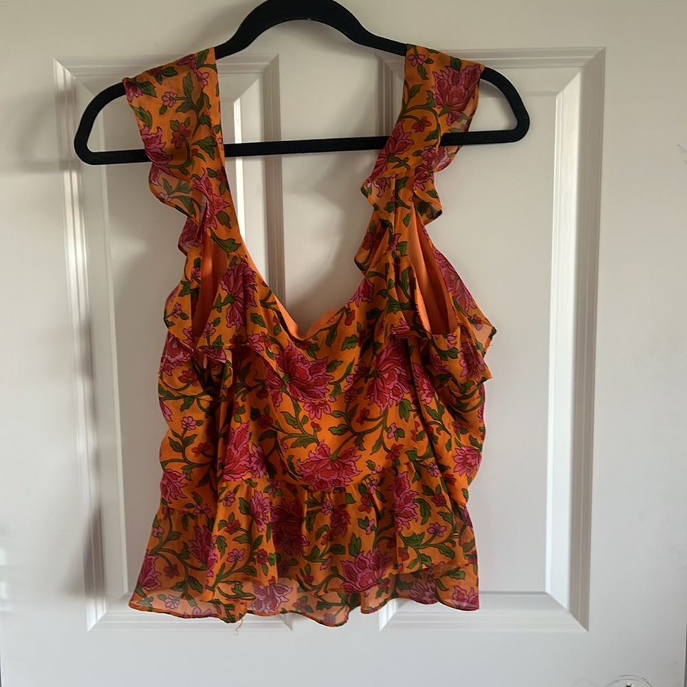 Veronica Beard Randa Ruffle Floral Silk Top Size 12 - Picture 6 of 9